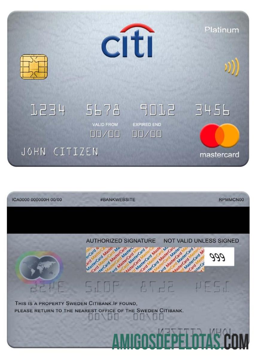 Suécia Citibank Mastercard Platinum amostra